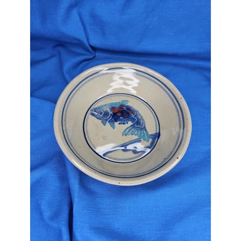 Antique Chinese‎ Fish Bowl Stoneware Pottery Hand Painted Koi Vintage 6.5"